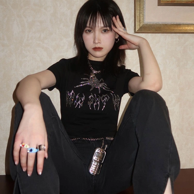 Sparkling Spider Crop Top Y2K Glam for Your Night Out