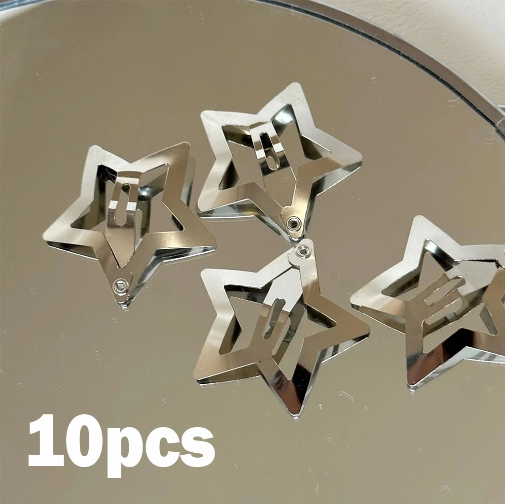 Silver Star Clicks Y2K Vibe Celestial Hair Accessories Shine Girl Retro Look